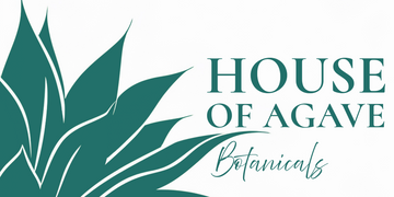 Logo of House of Agave Botanicals with stylized agave leaves on a white background